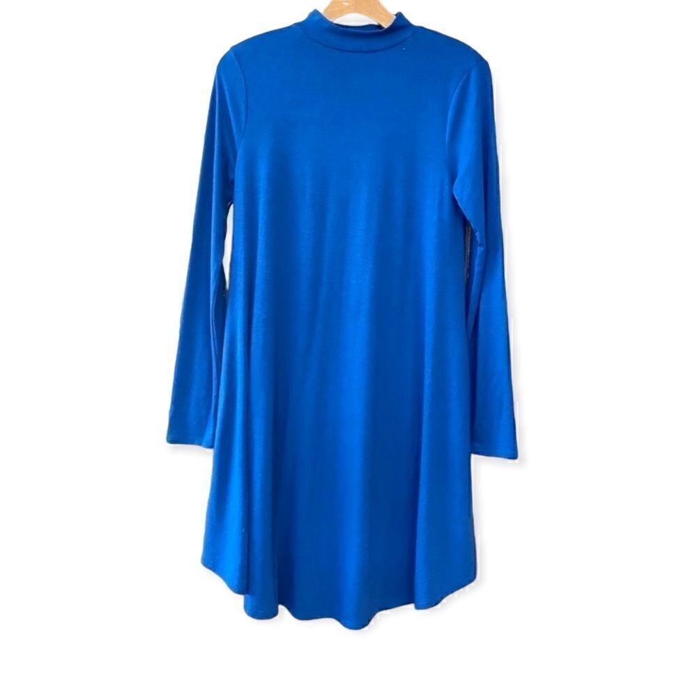 Zenna Premium Sz S Royal Blue Mock Neck Long Sleeve Swing Dress